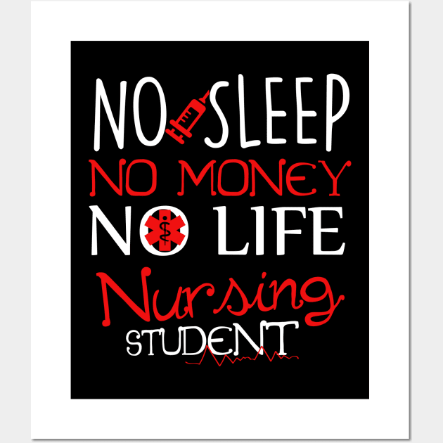 No Sleep No Money No Life Funny Nursing Student RN Wall Art by theperfectpresents